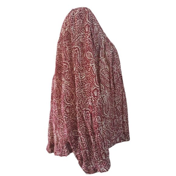 We Free People Cool Meadow Printed Rust Red Balloon Sleeve Boho Tunic Top Sz S - Picture 6 of 9